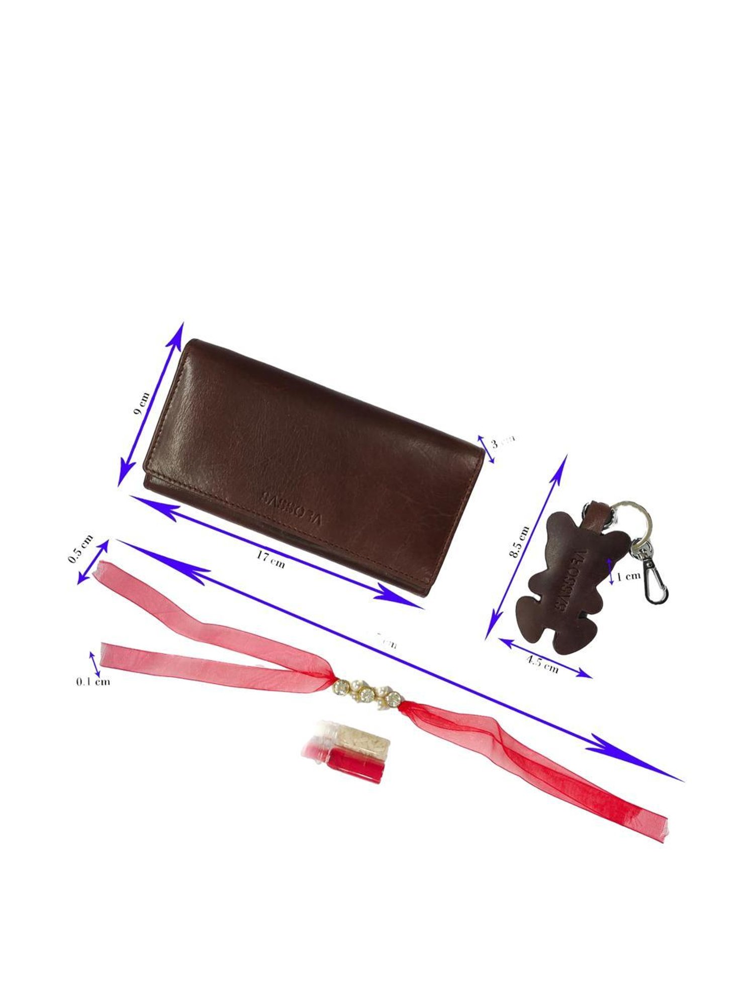 SASSORA Brown Solid Rfid Wallet, Keychain & Rakhi Combo Set