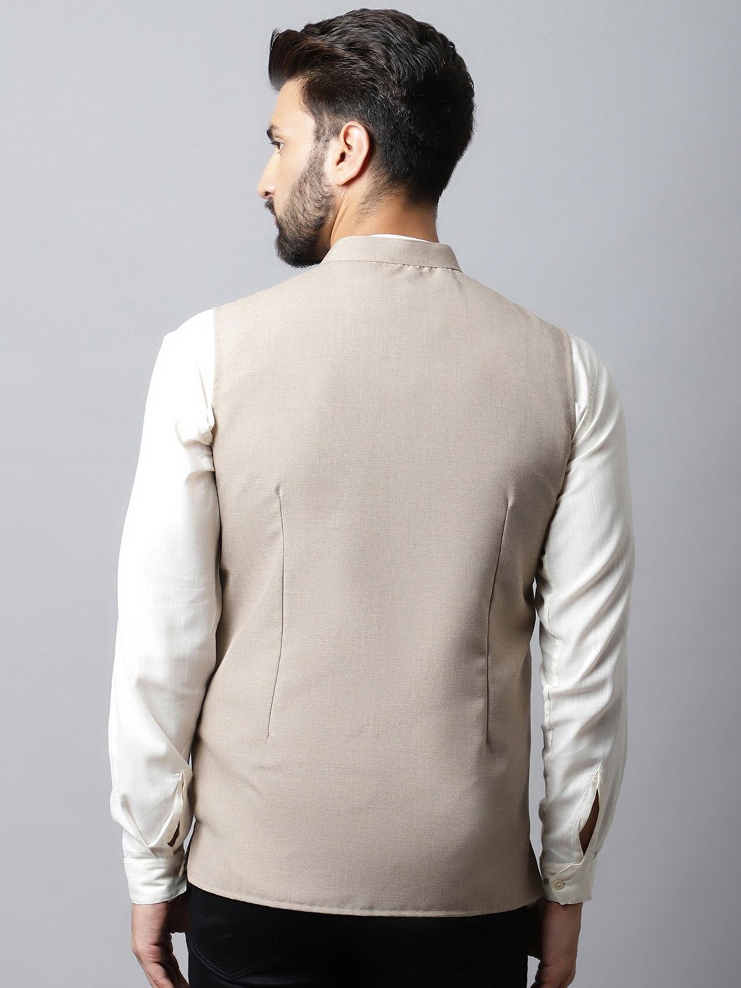 Even Light Brown Regular Fit Mandarin Collar Nehru Jacket