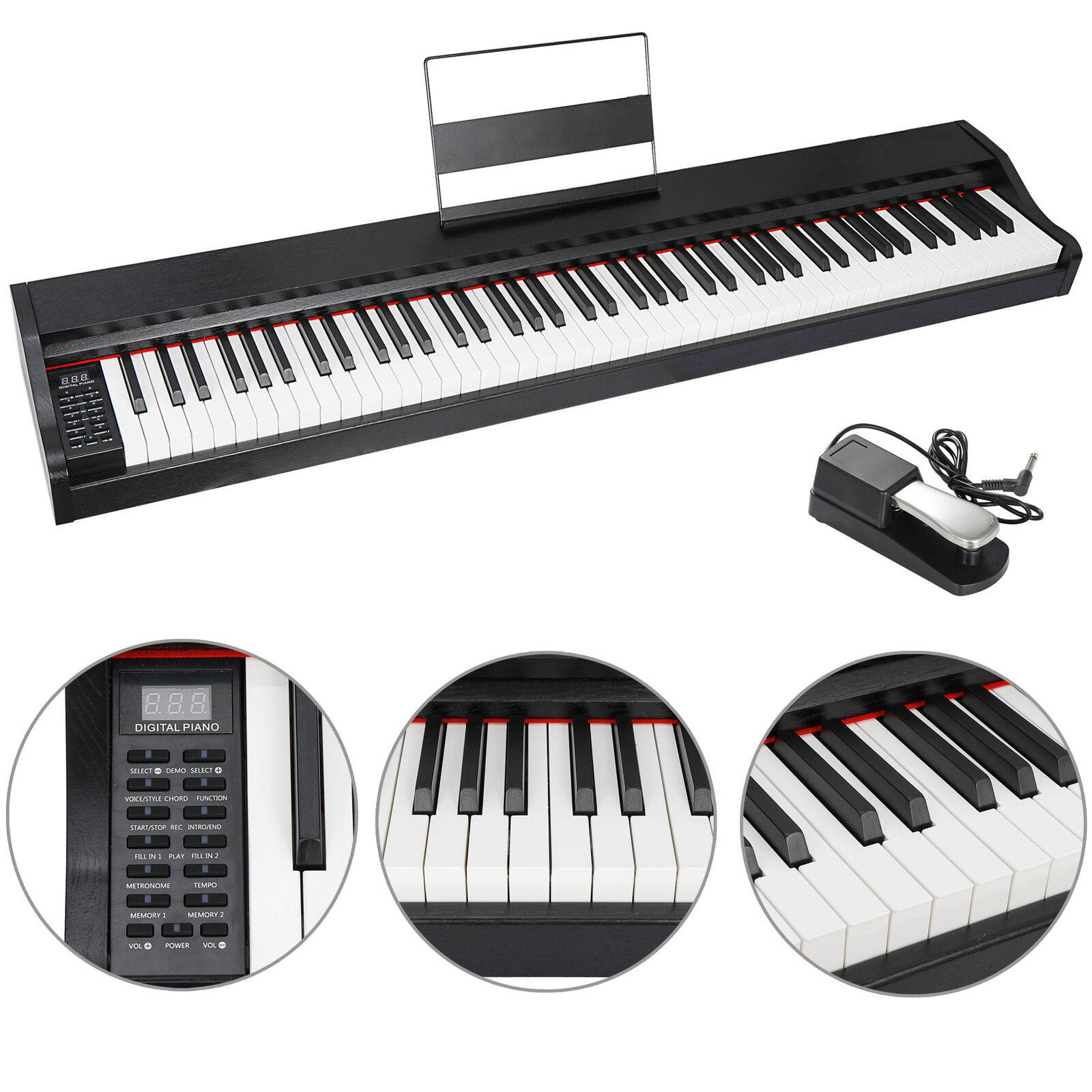 88 Key Digital Electronic Piano Keyboard with Sustain Pedal and Music Stand for Beginner