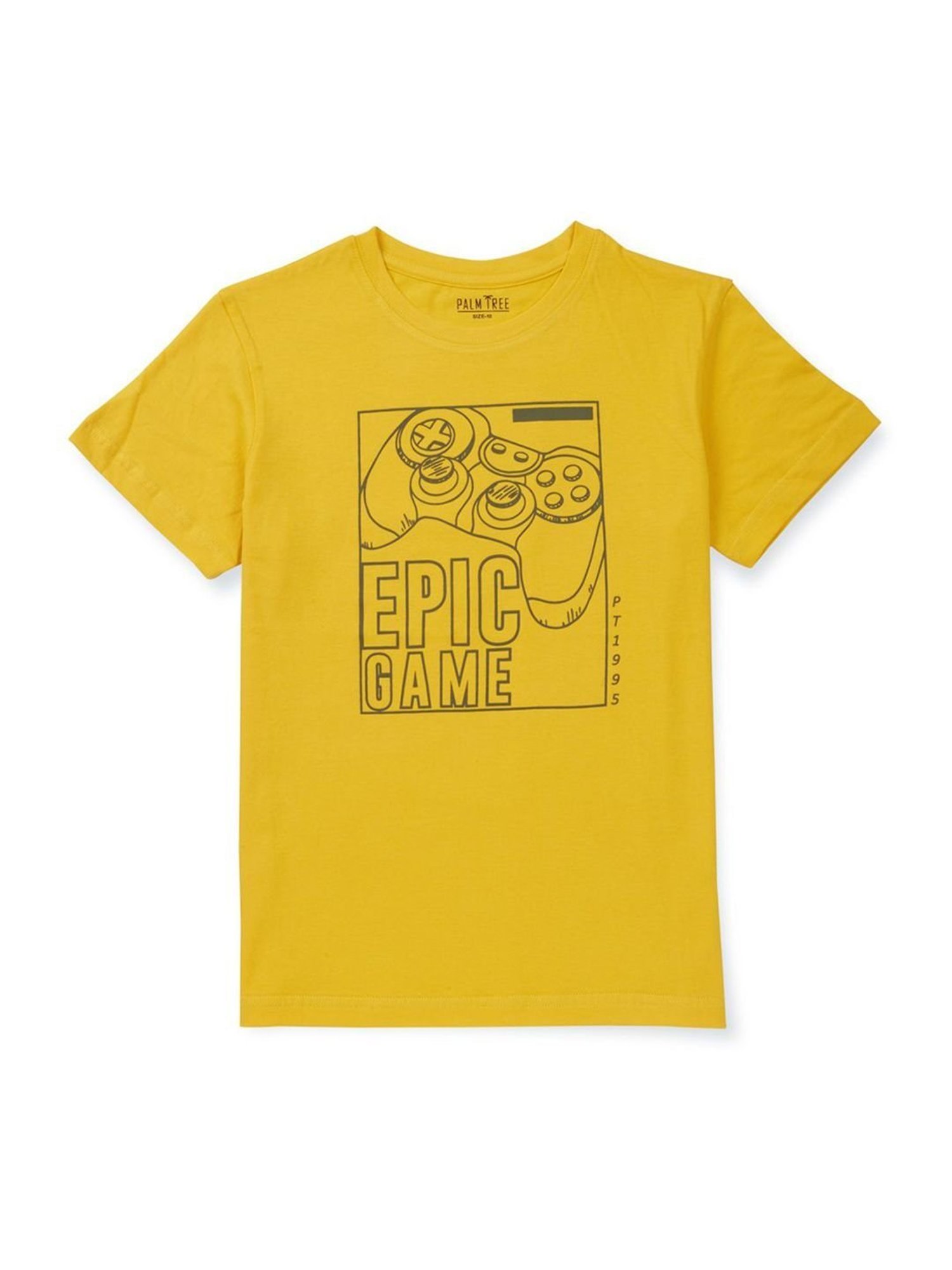 Palm Tree Kids Yellow Cotton Printed T-Shirt