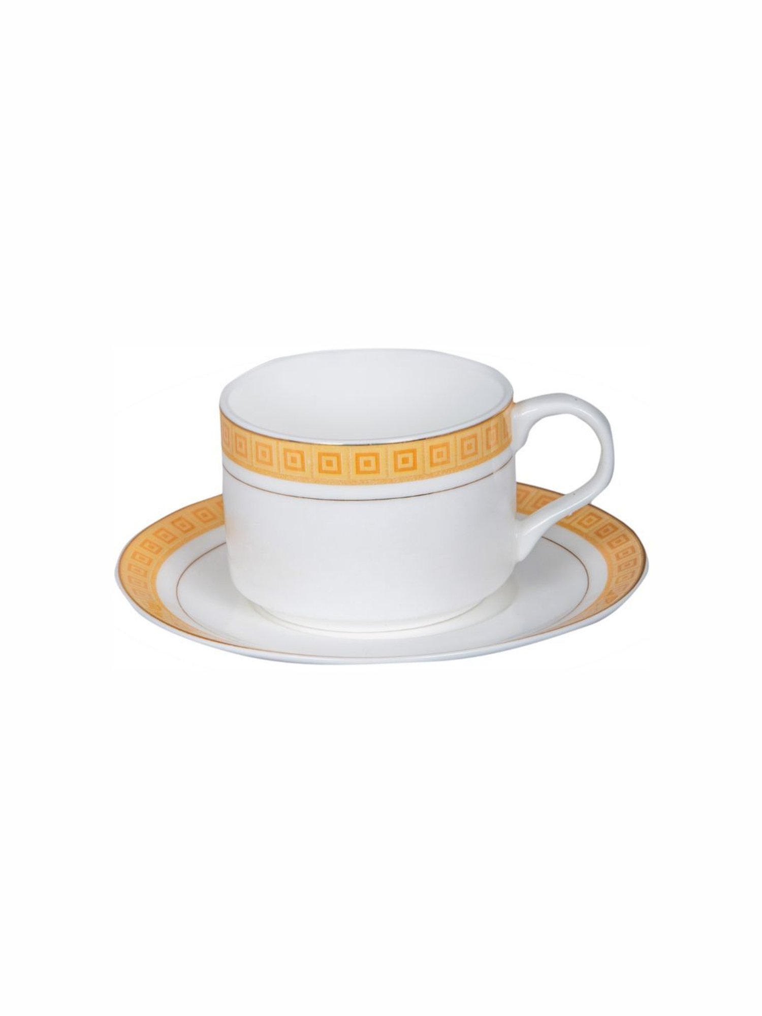 White Gold Printed White Porcelain Tea Cup & Saucer - Set of 6 (120ml)
