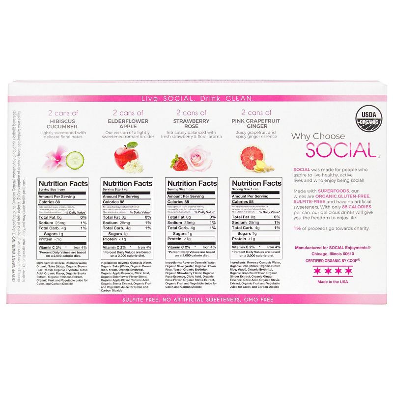 SOCIAL Sparkling Sake Wine Party Pack - 8pk/10 fl oz Cans