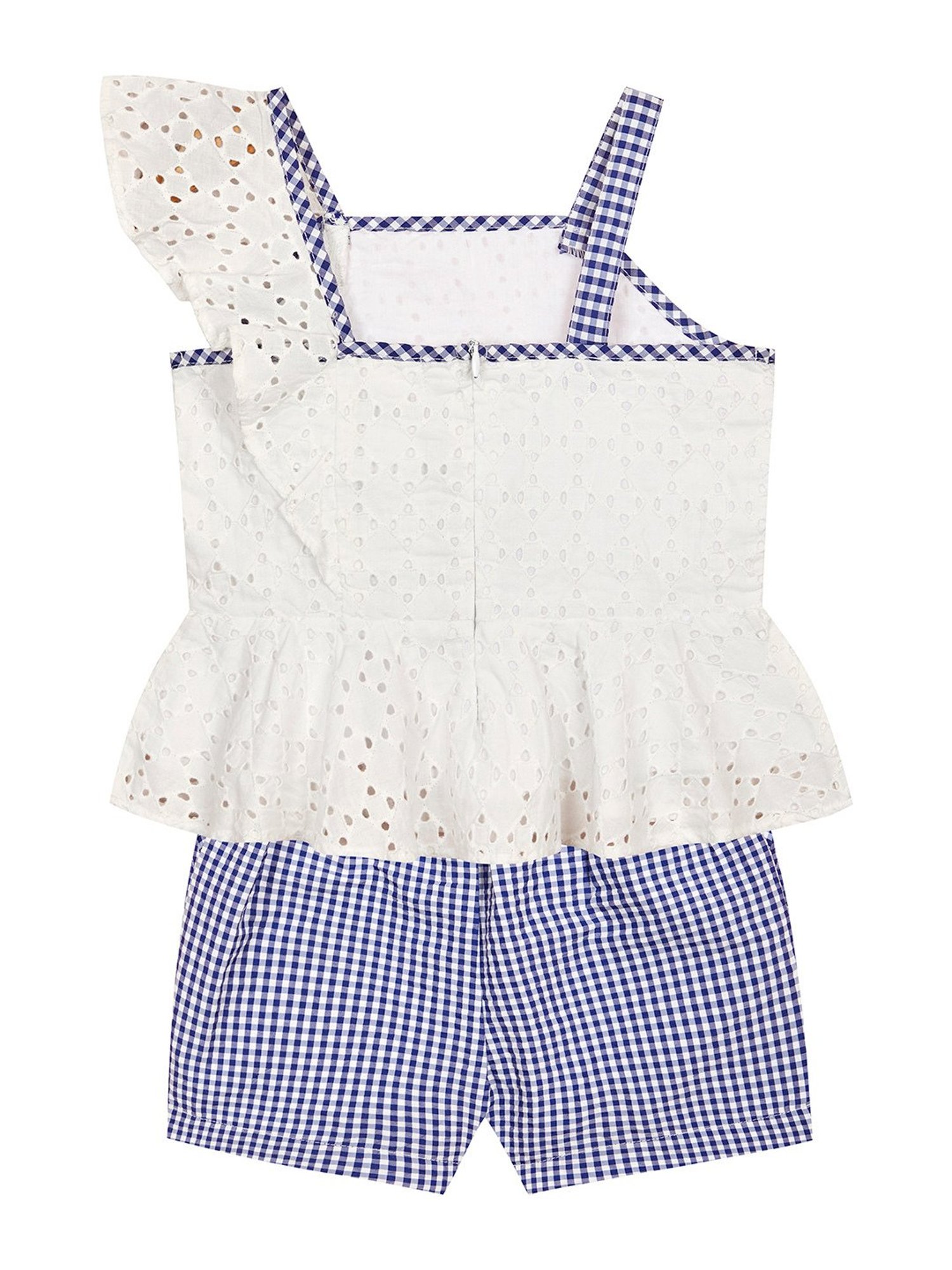Budding Bees Kids White & Blue Self Design Top with Shorts
