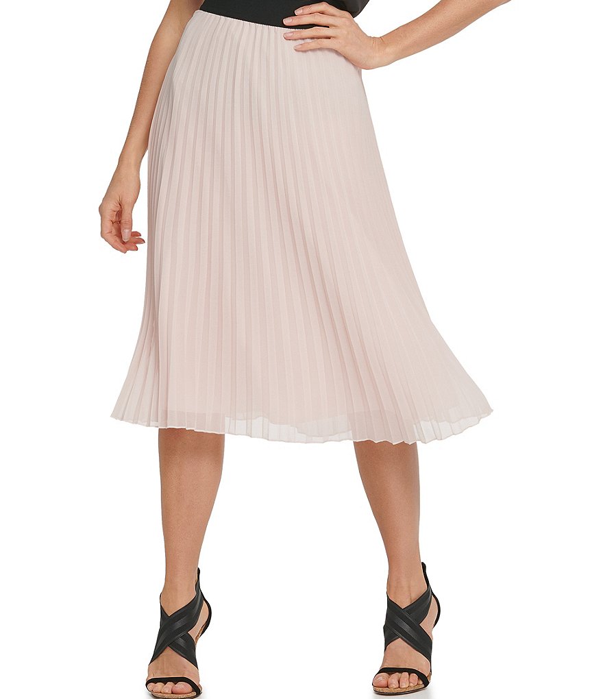 DKNY Chiffon Pleated Pull-On A-Line Midi Skirt