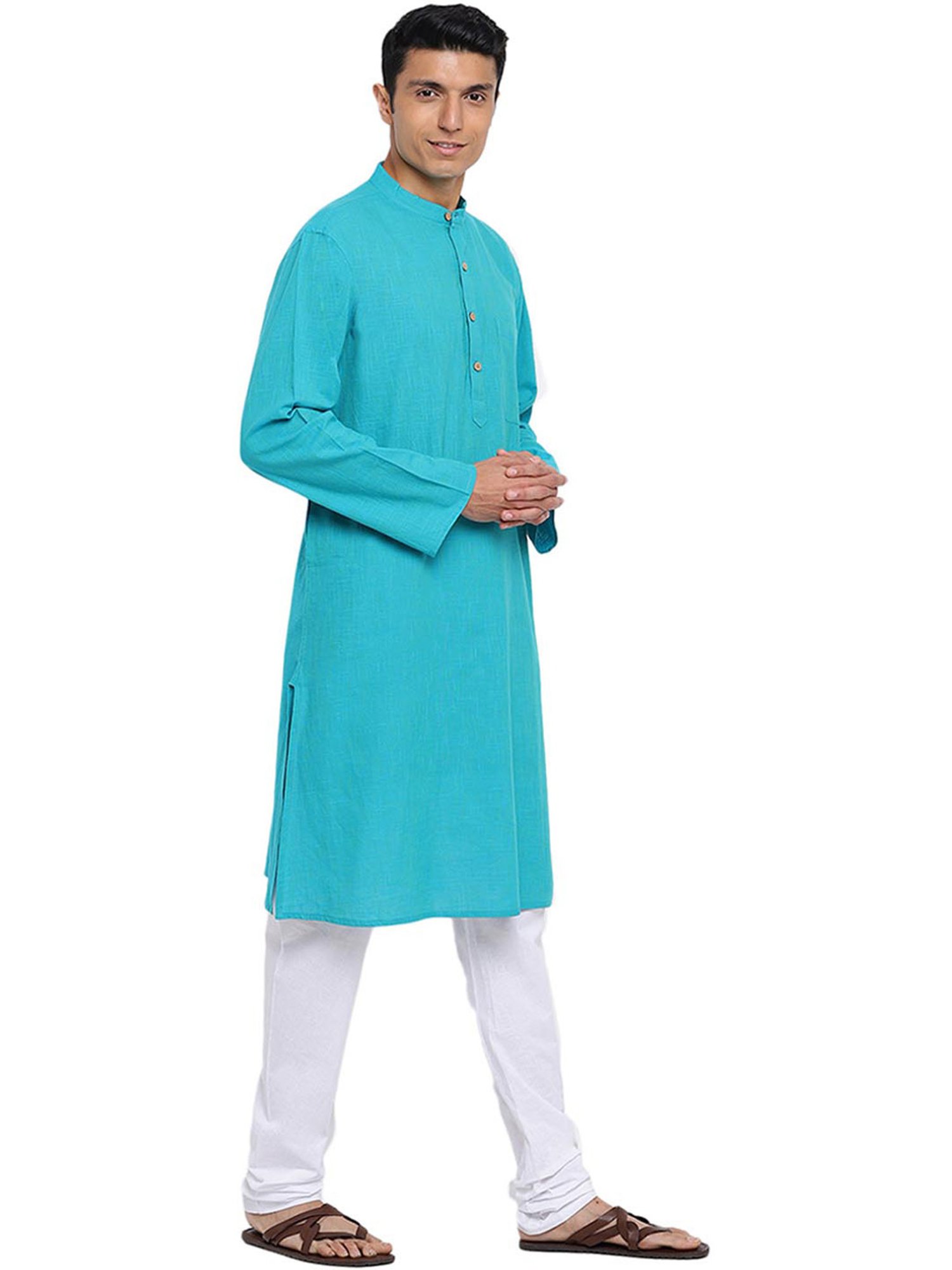 Fabindia Turquoise Cotton Comfort Fit Kurta