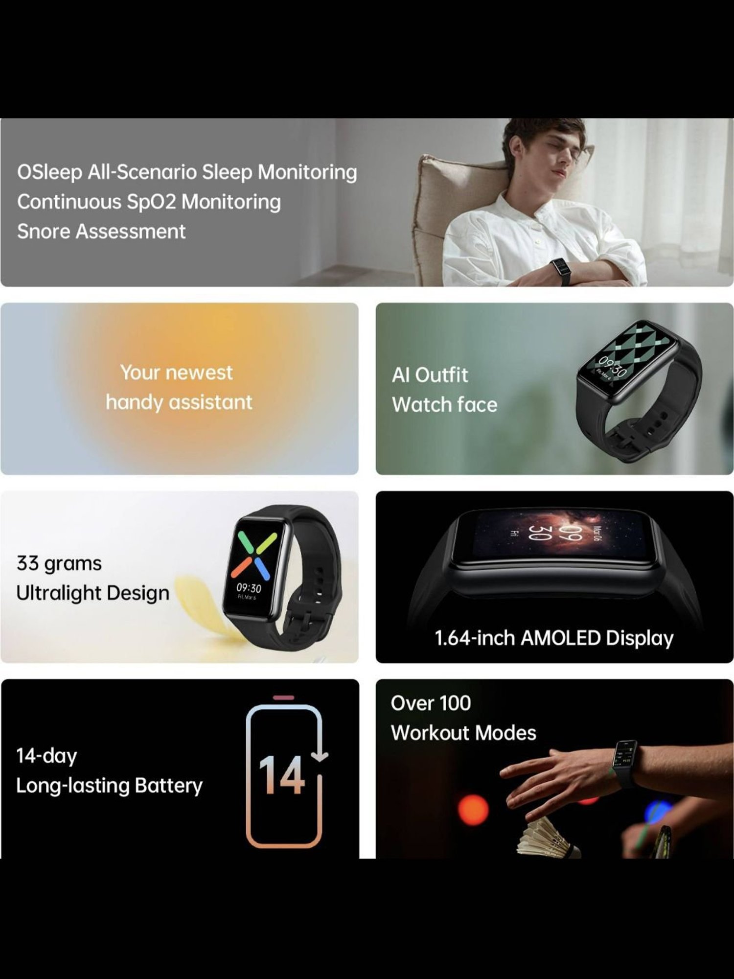 Oppo Watch Free 1.64 AMOLED Display Smartwatch 14 Days Long Battery Life (Black)