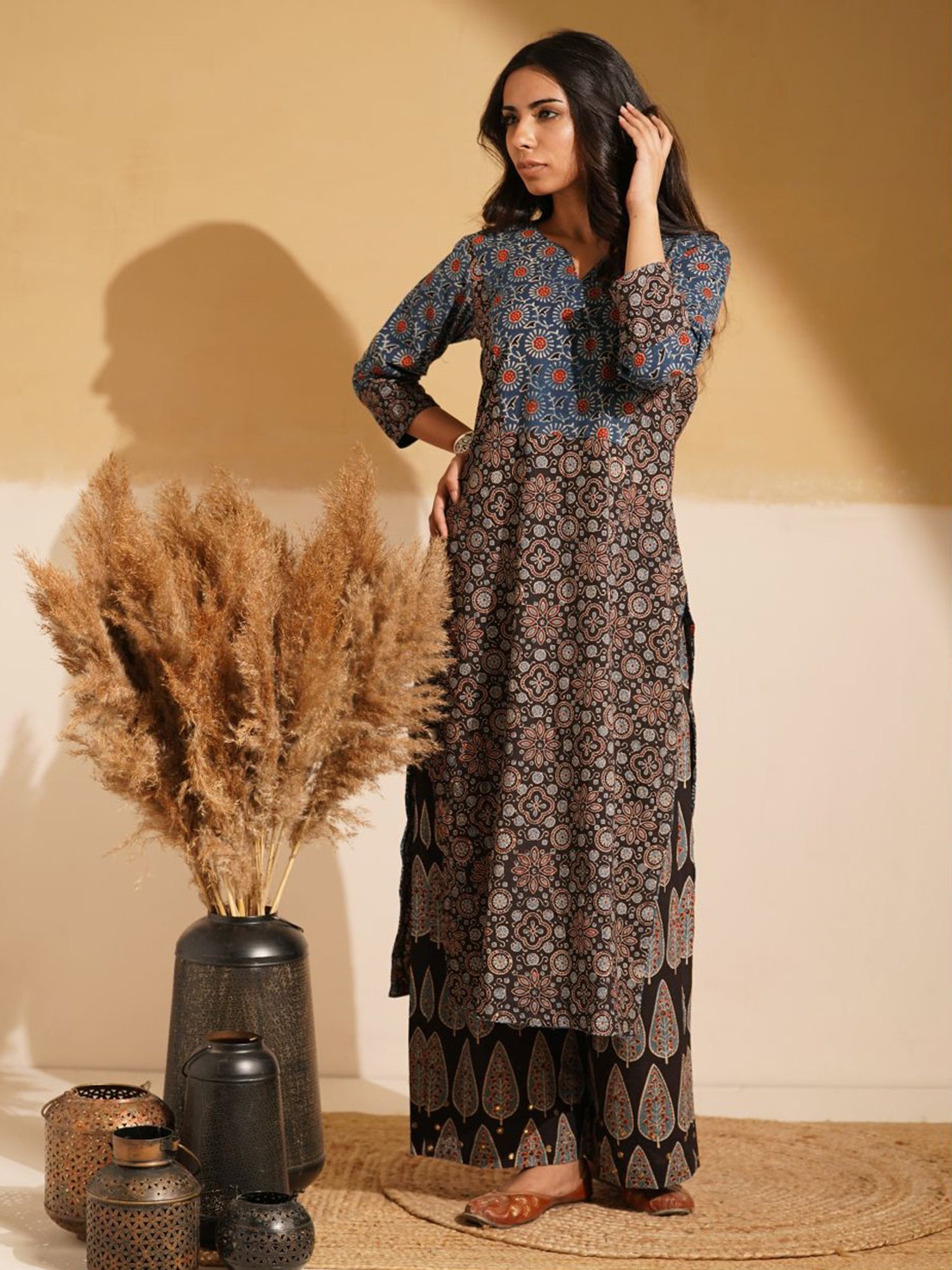 Love Chic Indigo & Black Ajrakh Cotton Straight Kurta