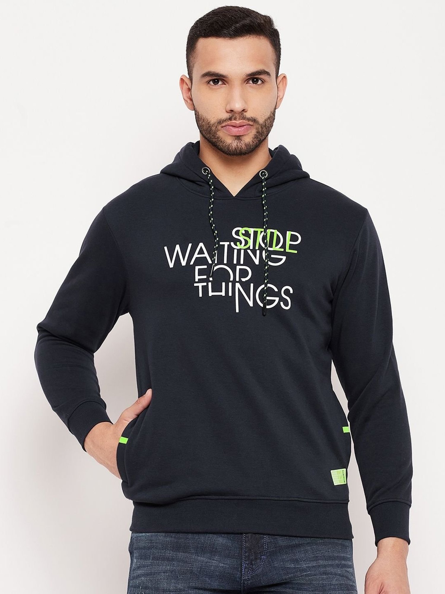 Duke Navy Regular Fit Printed Hooded Sweatshirt