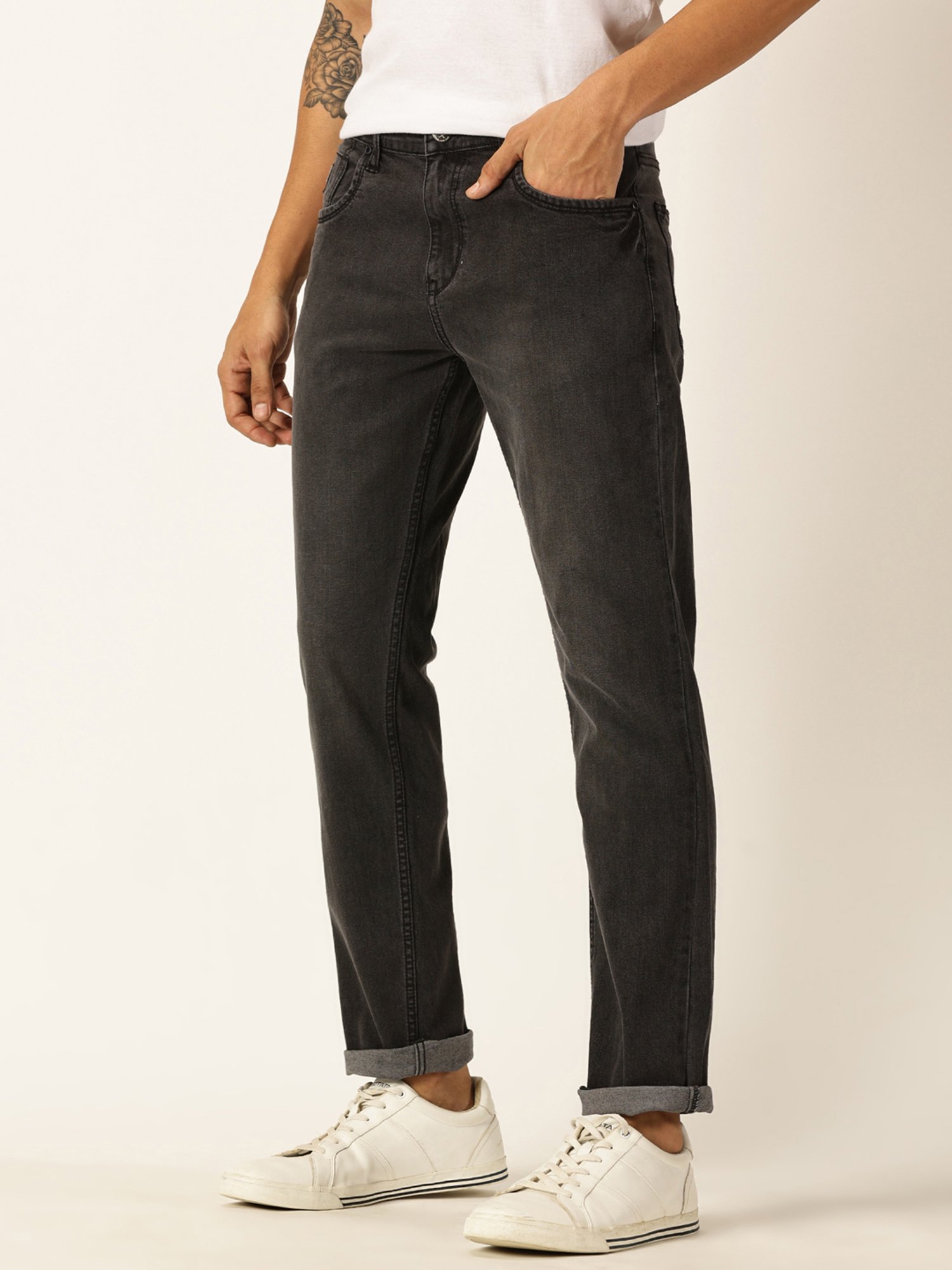 Thomas Scott Black Slim Fit Lightly Washed Jeans