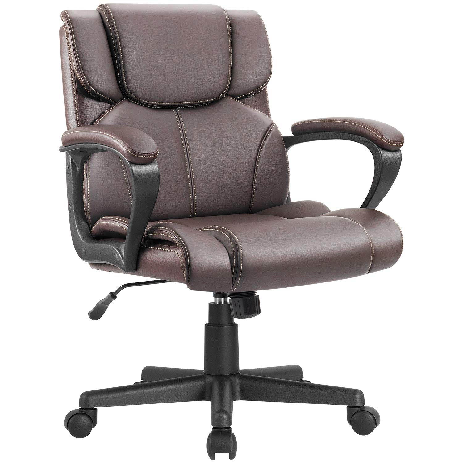 Furmax Mid Back Executive Office Chair Leather-Padded Desk Chair with Armrests, Ergonomic Swivel Task Chair with Lumbar Support (Black)