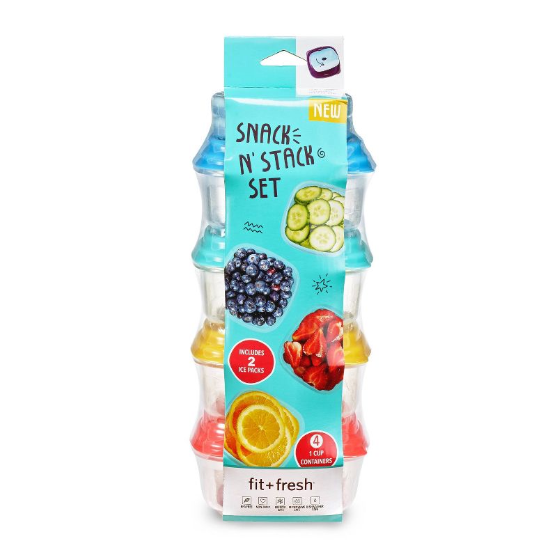 Fit & Fresh Snack & Stack Set 4-1 Cup Containers with 2 Ice Packs