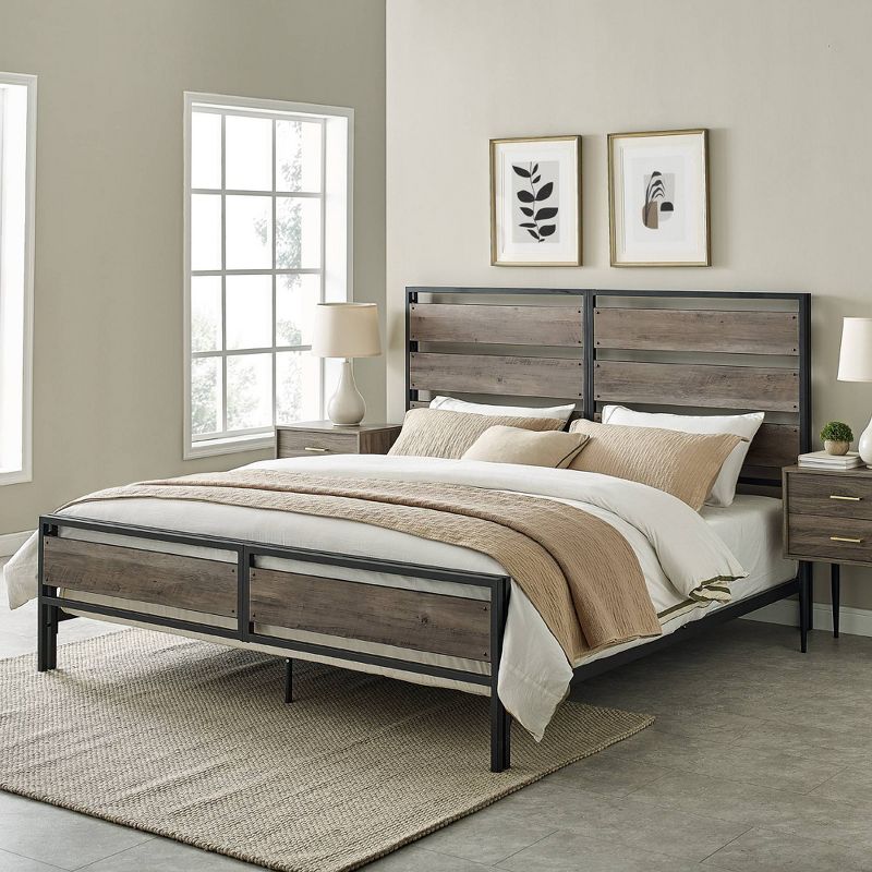 King Urban Chic Metal and Wood Plank Bed Gray Wash - Saracina Home
