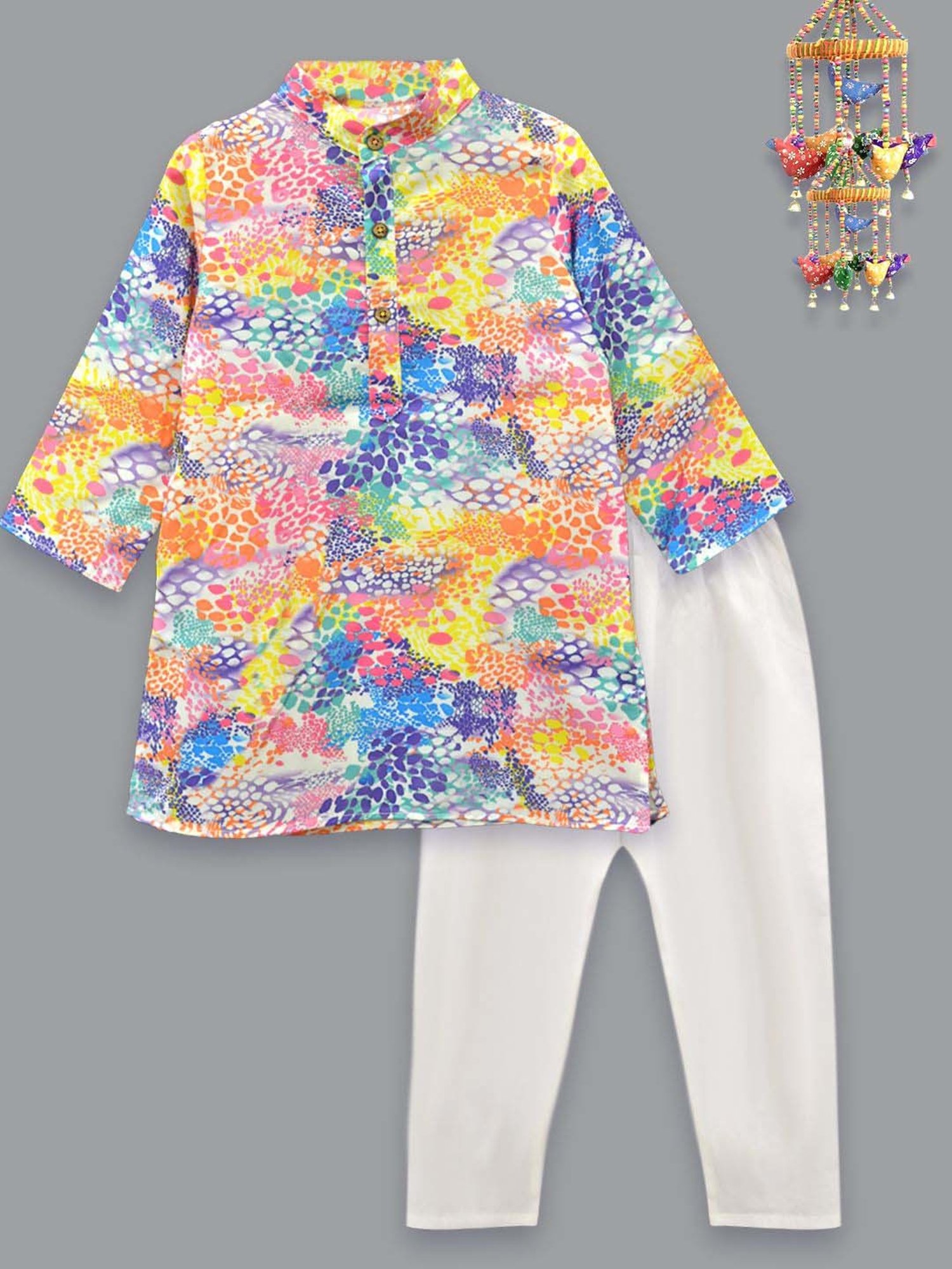 A.T.U.N. Boys Multicolor Printed Full Sleeves Kurta Set