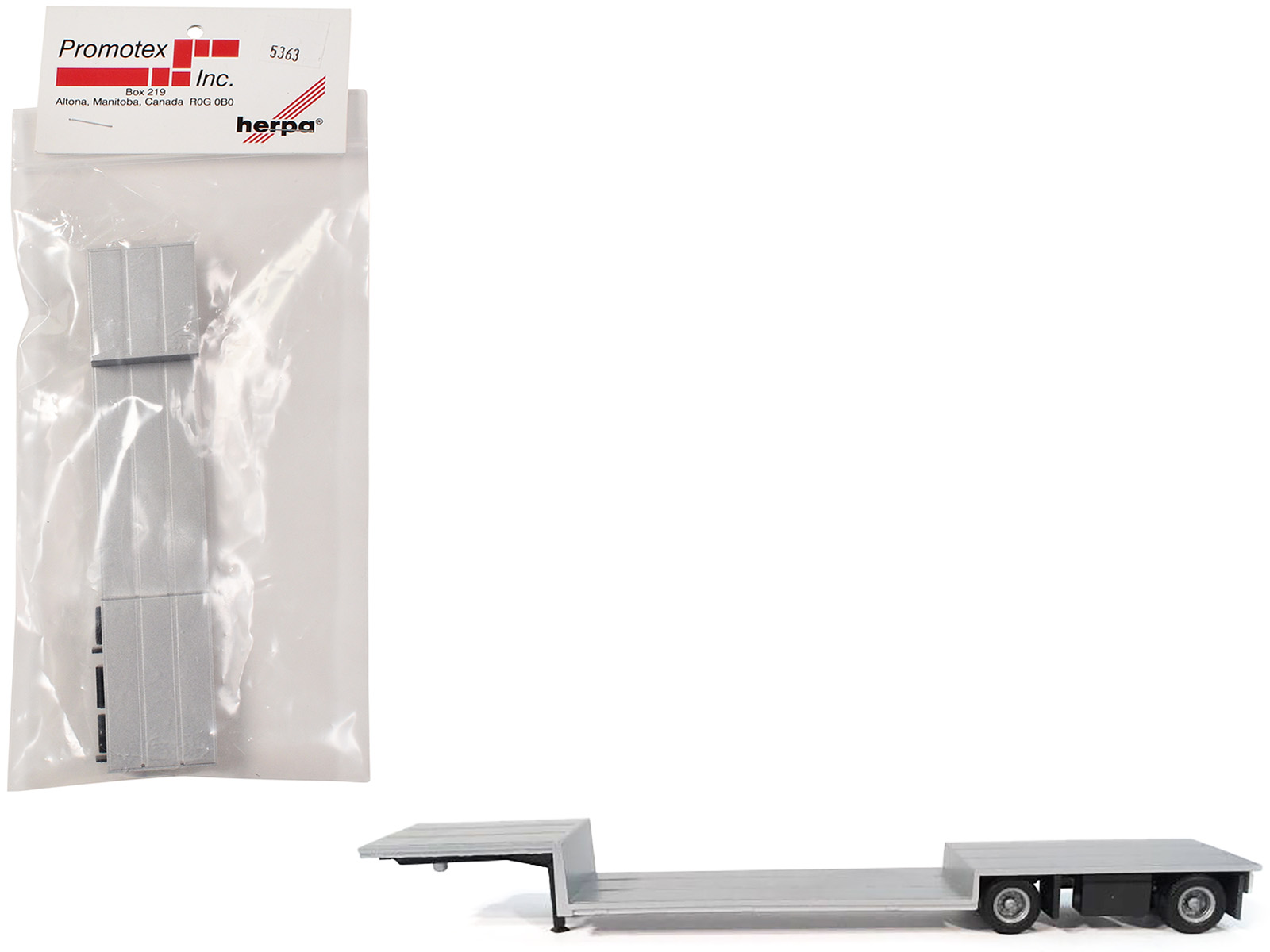 Spread Axle Double-Drop Flatbed Trailer Silver Top 1/87 (HO) Plastic Model by Promotex