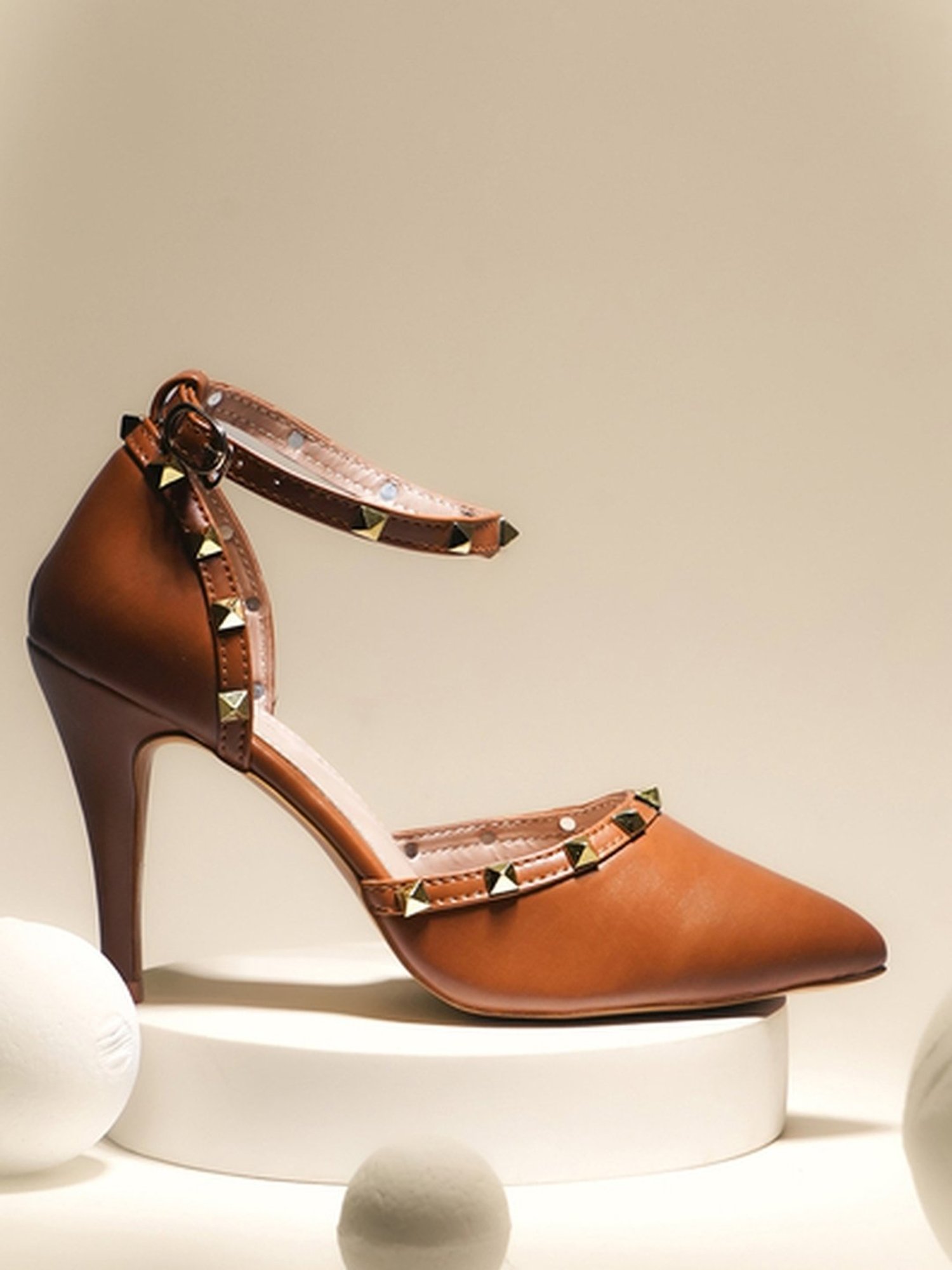 The White Pole Women's Brown Ankle Strap Stilettos