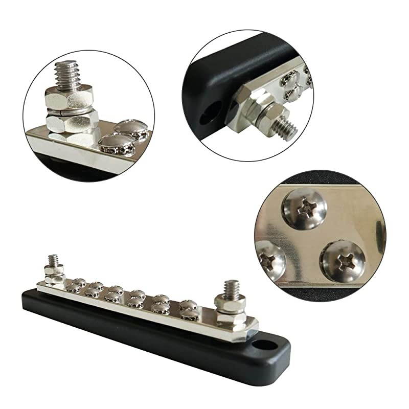 Terminal Heavy Duty Copper Grounding Bus Bar - 2 Studs 250A Ground Distribution Block BusBar