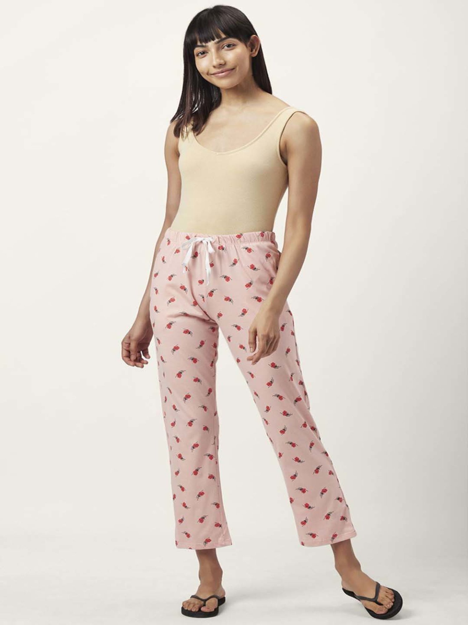 Dreamz by Pantaloons Pink Black Cotton Printed Pyjamas
