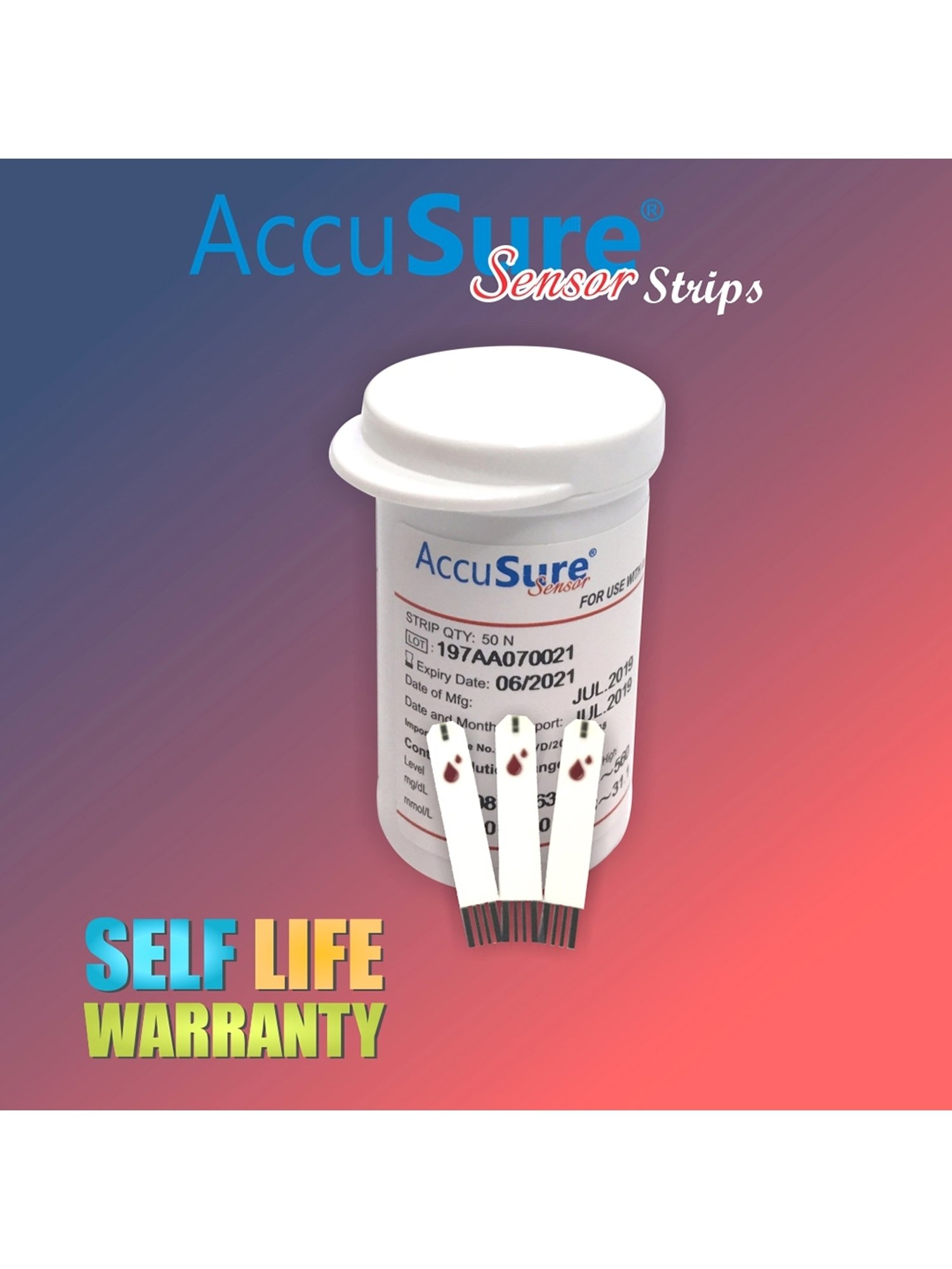 AccuSure Blood Glucose Test Strips - Pack of 50 (White)