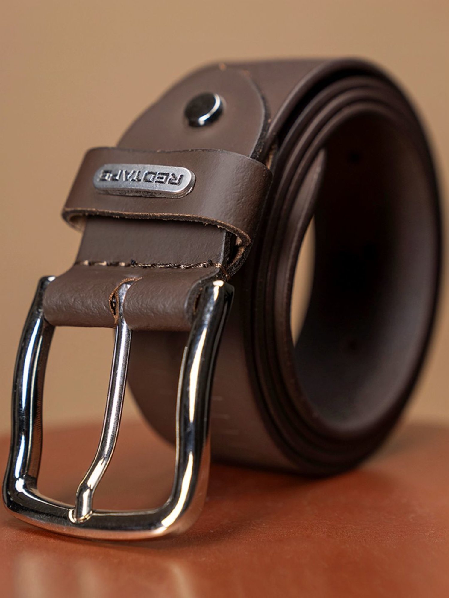 Red Tape Brown Leather Textured Formal Belt for Men