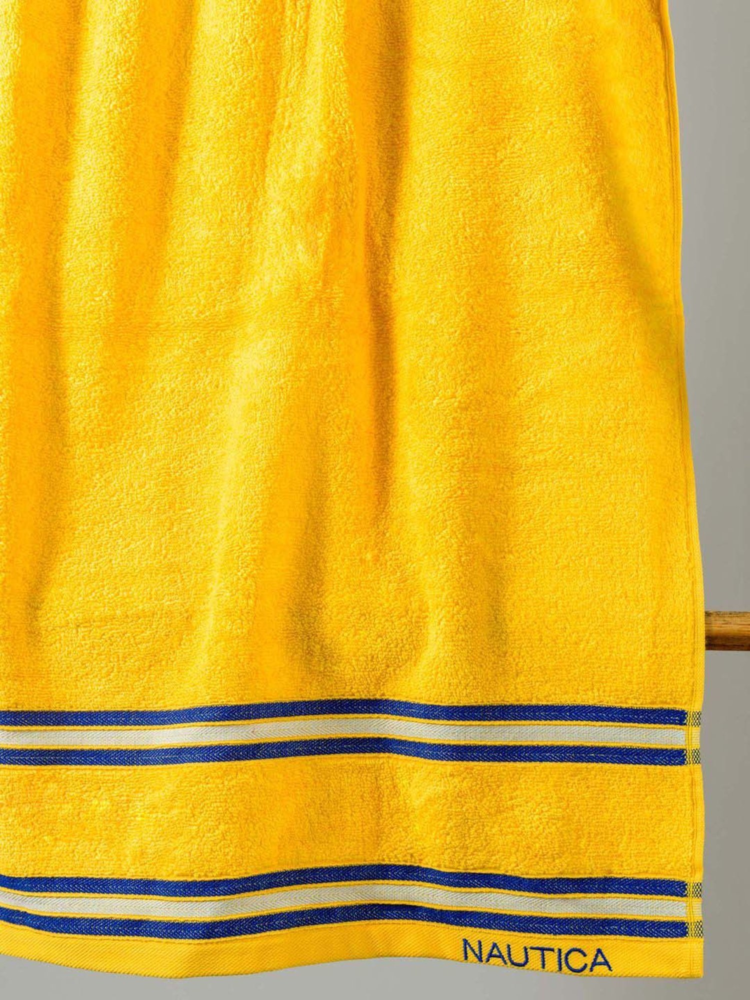 Nautica Vintage Crew Stripe Yellow & Coral Cotton 500GSM Super Soft Zero Twist Bath Towel - Set of 2