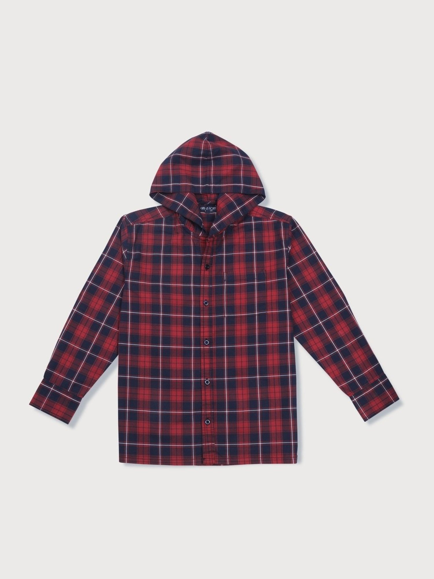 Gini & Jony Kids Red & Black Cotton Chequered Full Sleeves Shirt