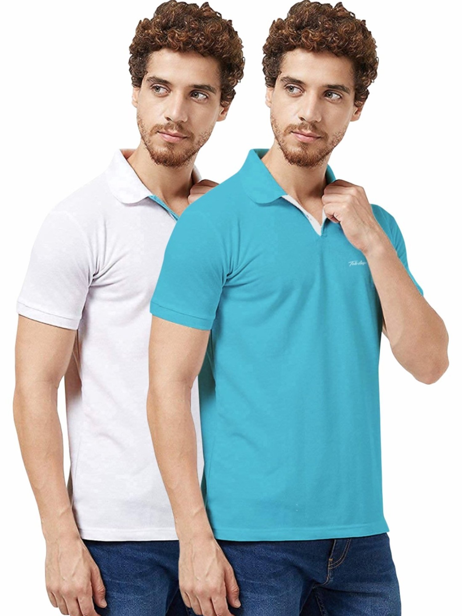 Tab91 Blue & White Regular Fit Printed Polo T-Shirts