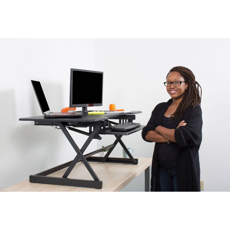 46" Large Adjustable Height Standing Desk Converter with Dual Monitor Mount Arm Bundle Black - Rocelco