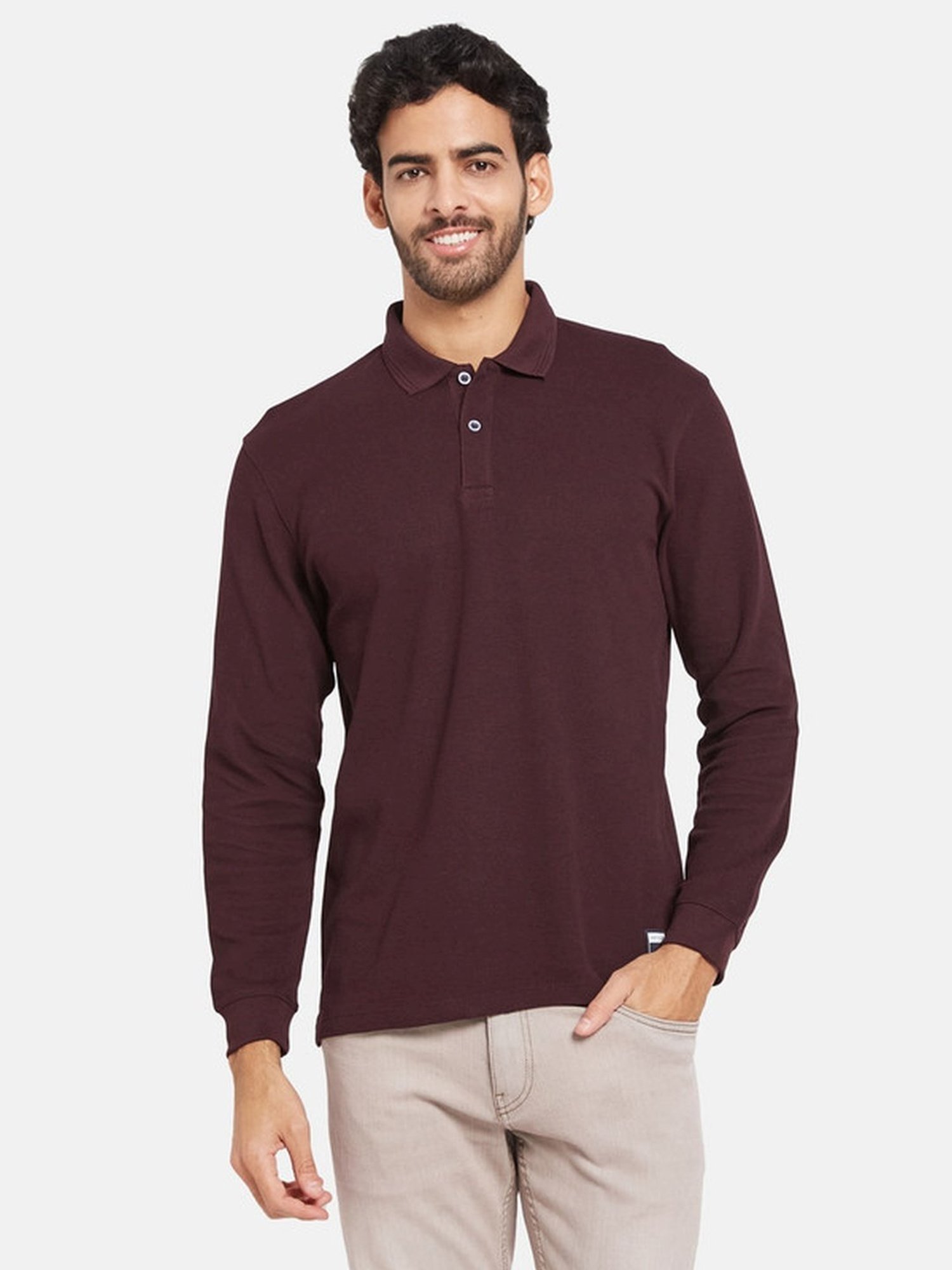 METTLE Wine Cotton Regular Fit Polo T-Shirt