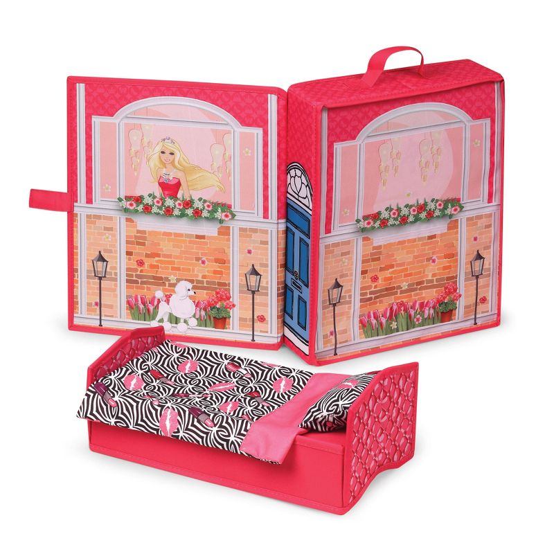 Home & Go Dollhouse Playset Travel & Storage Case with Bed/Bedding for 12" Fashion Dolls - Pink