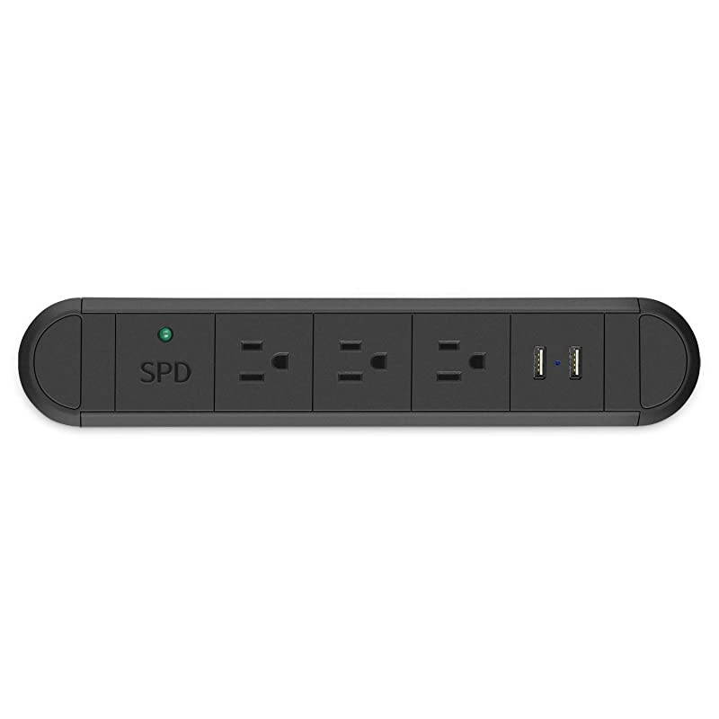 Recessed Power Strip with USB Ports Furniture Desk Recessed Plug Outlet Metal Surge Protector Power Strip with 656FT Cord 120V 12A 1440W