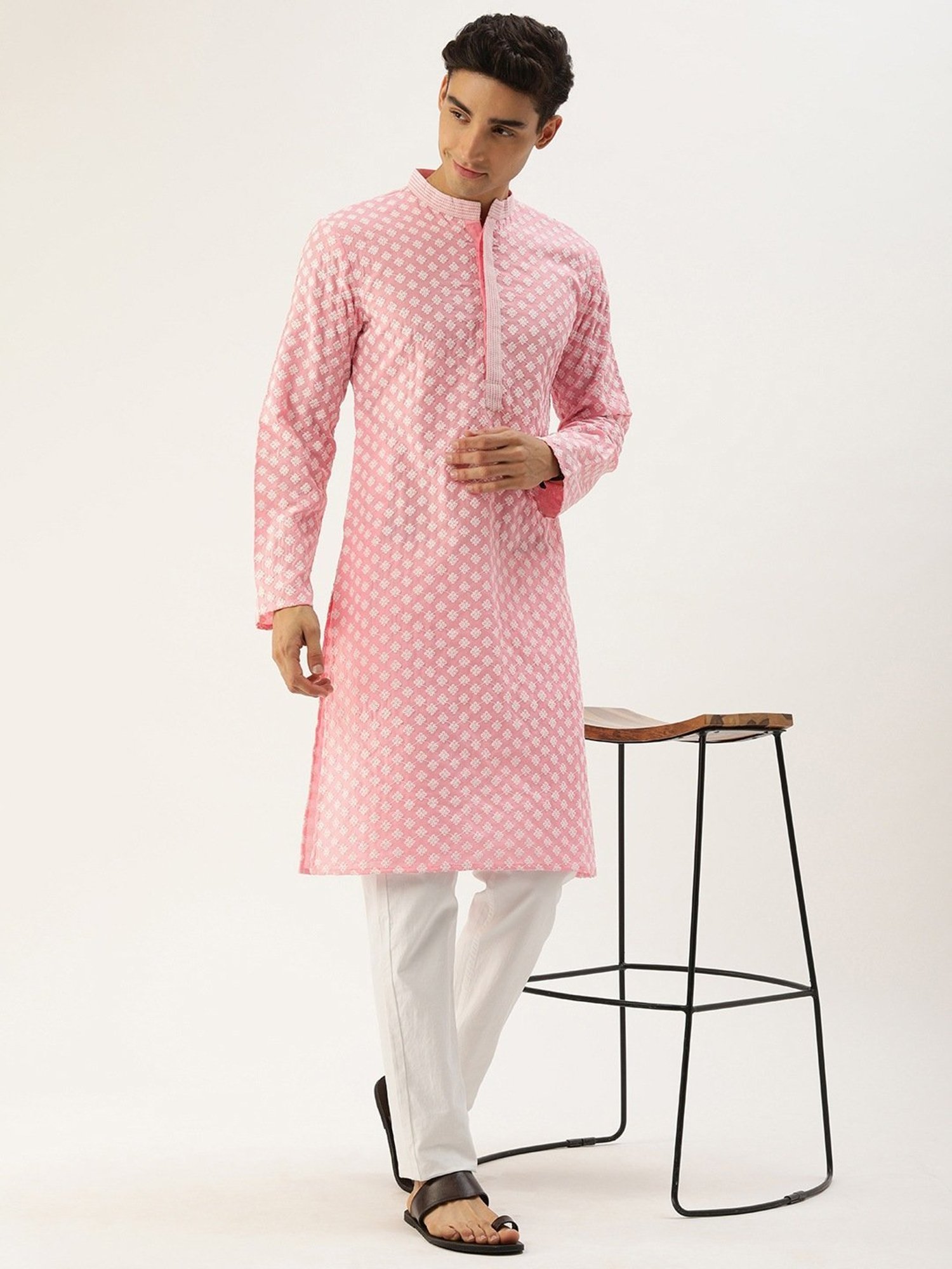 SWAGG INDIA Pink Cotton Regular Fit Embroidered Kurta