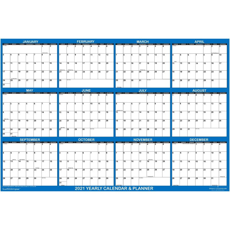 2021 Dry Erase Wall Calendar 48"x72" Navy Accent - SwiftGlimpse