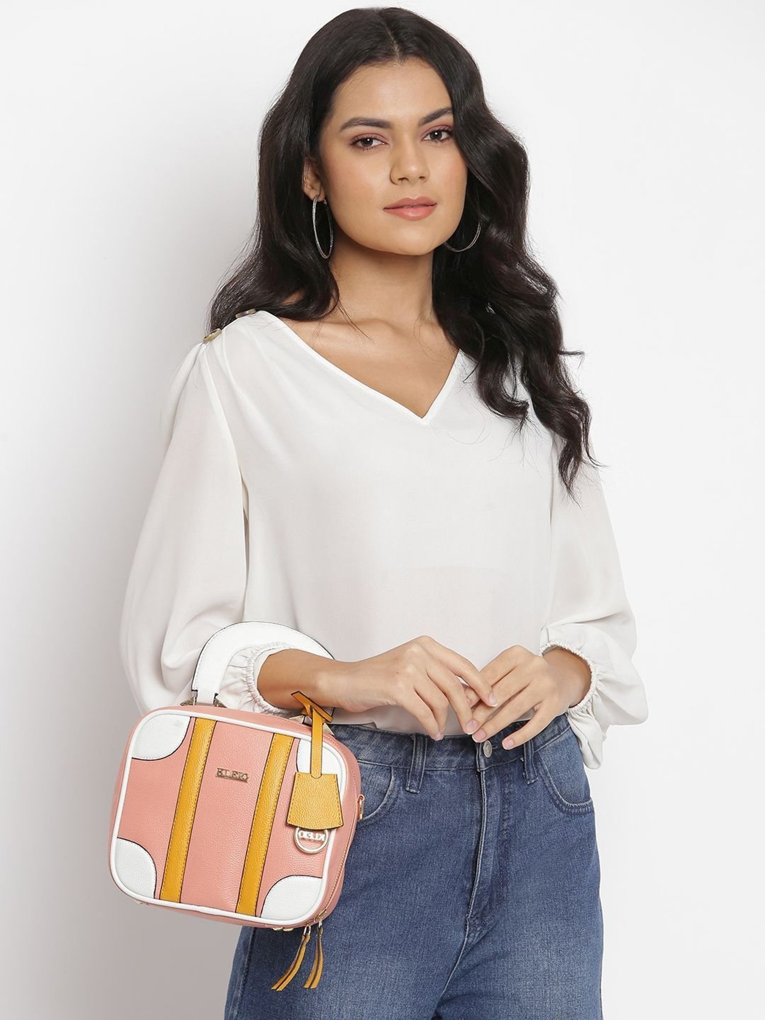 KLEIO Pink Solid Medium Handbag