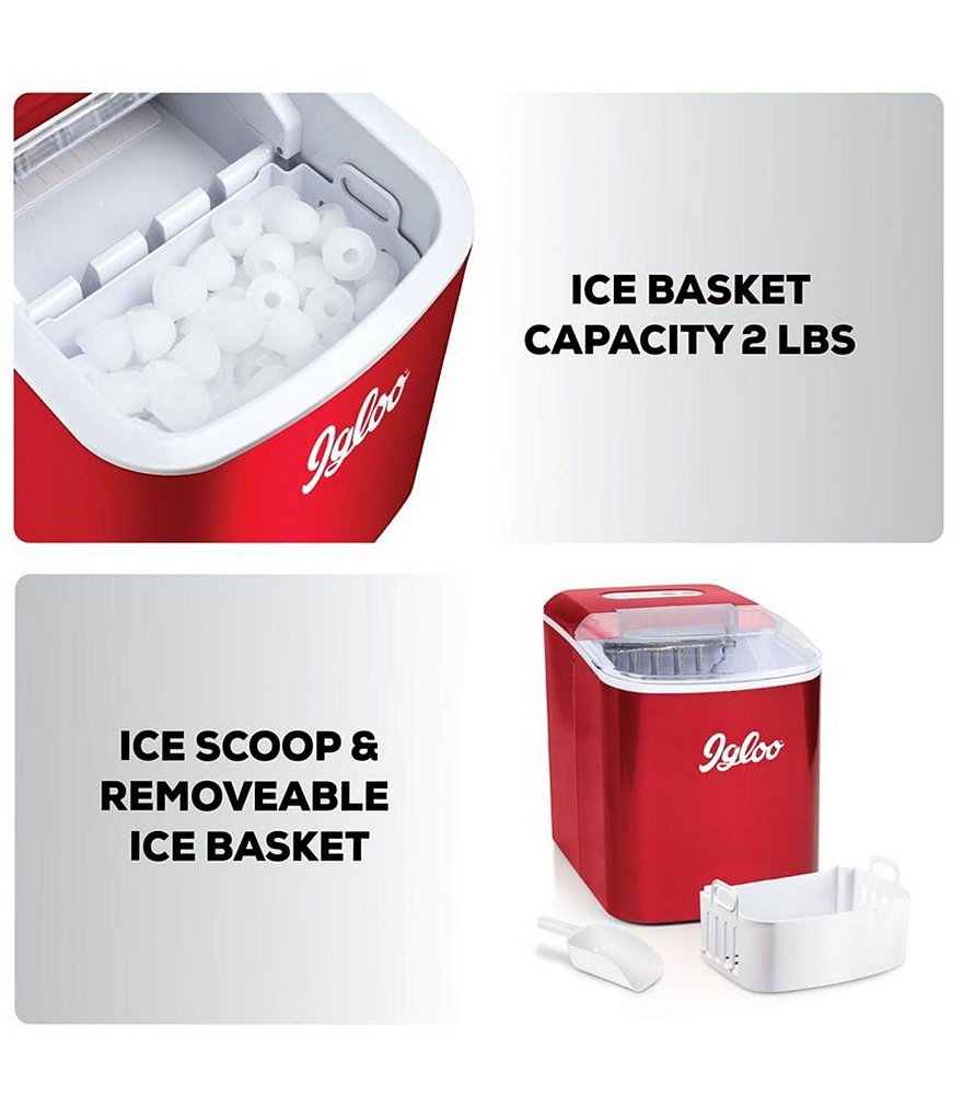 Igloo Red Retro 26-Pound Automatic Portable Countertop Ice Maker