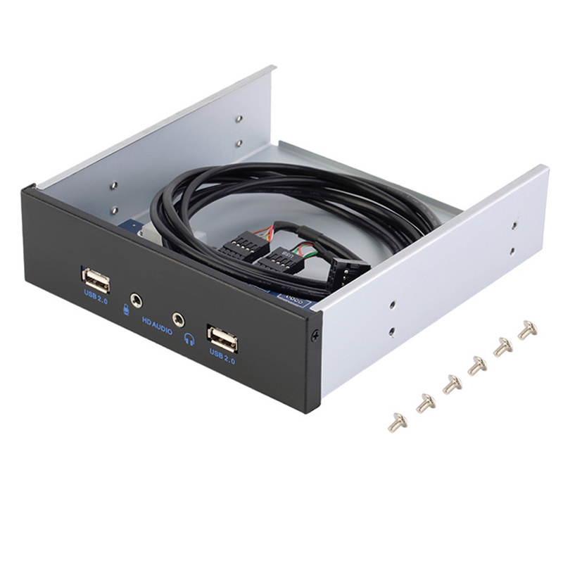 EnLabs FP525U22AM PC Case 5.25 inch front panel 2 Ports USB 2.0 USB Hub w/ HD Audio Output & Microphone,2.6ft USB 9pin to 2x USB 2.0 Splitter w/ Stereo Audio Mic