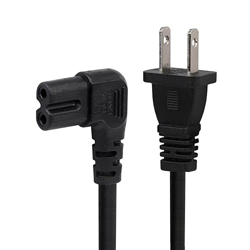 TV Power Cord 2-Prong Figure 8 Power Cord Angled L-Type IEC C7 (Figure 8) Replacement Power Cord for LCD LED Mornitor, IEC C7 to Nema 1-15P