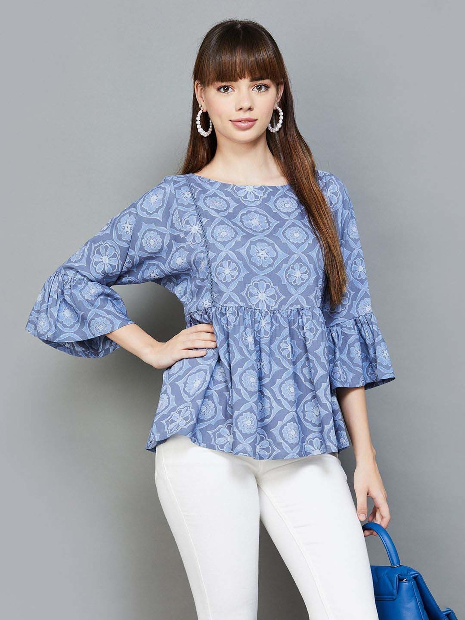 Colour Me by Melange Blue Printed Top