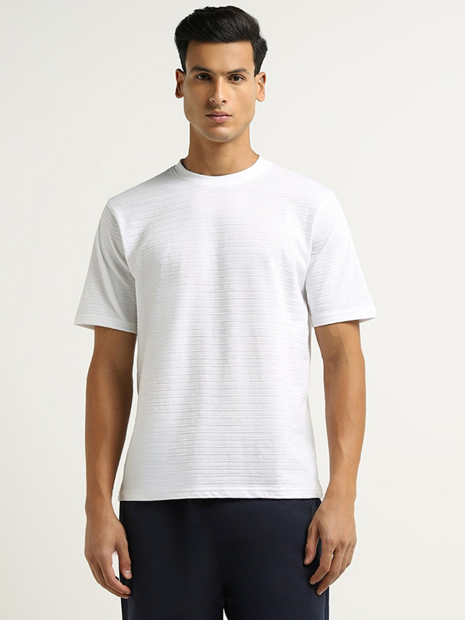 WES Lounge by Westside White Textured Relaxed Fit T-Shirt