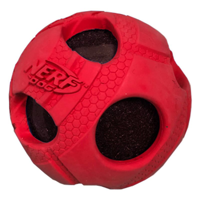 NERF Bash Rubber Wrapped Tennis Ball Dog Toy - Red - 3"