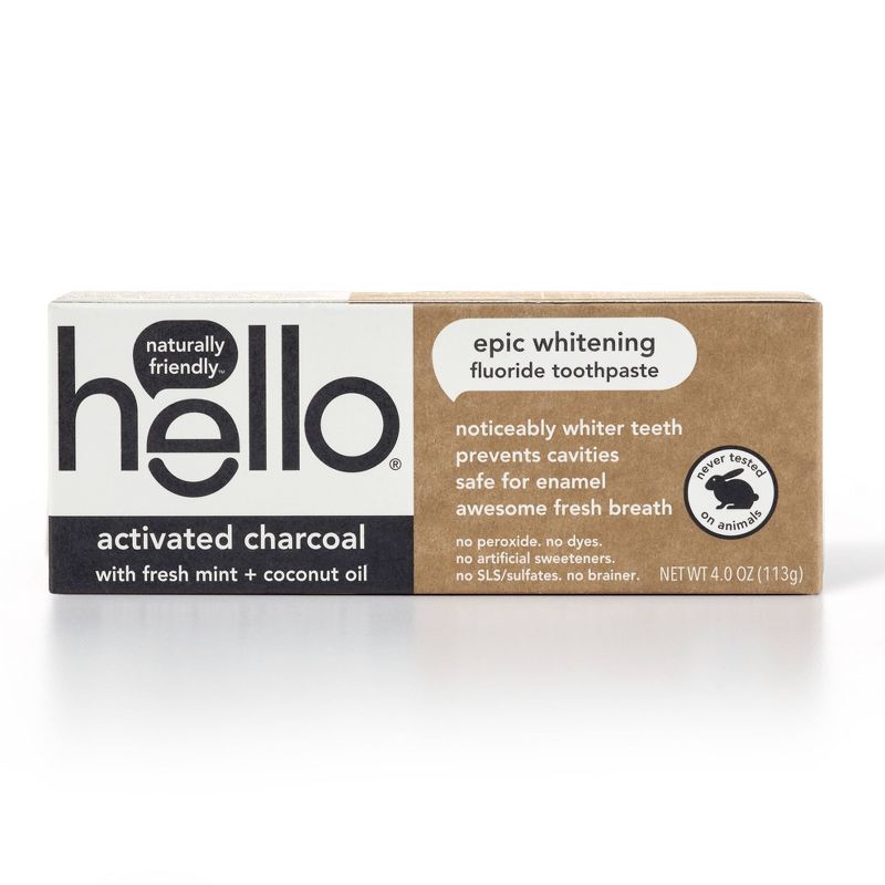 hello Activated Charcoal Whitening Fluoride Toothpaste , sls Free and Vegan , 4oz