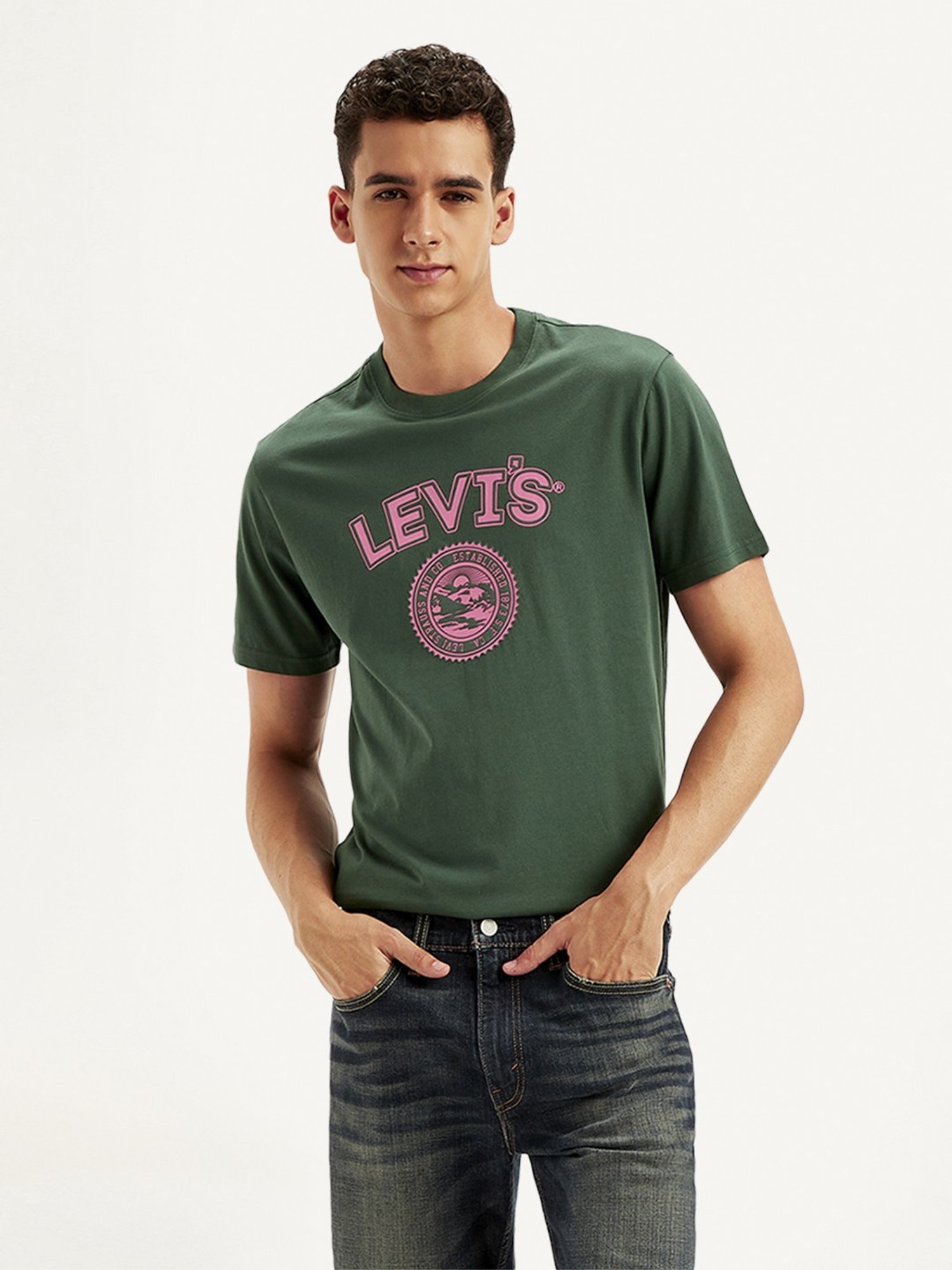 Levi's Green Cotton Regular Fit Printed T-Shirt