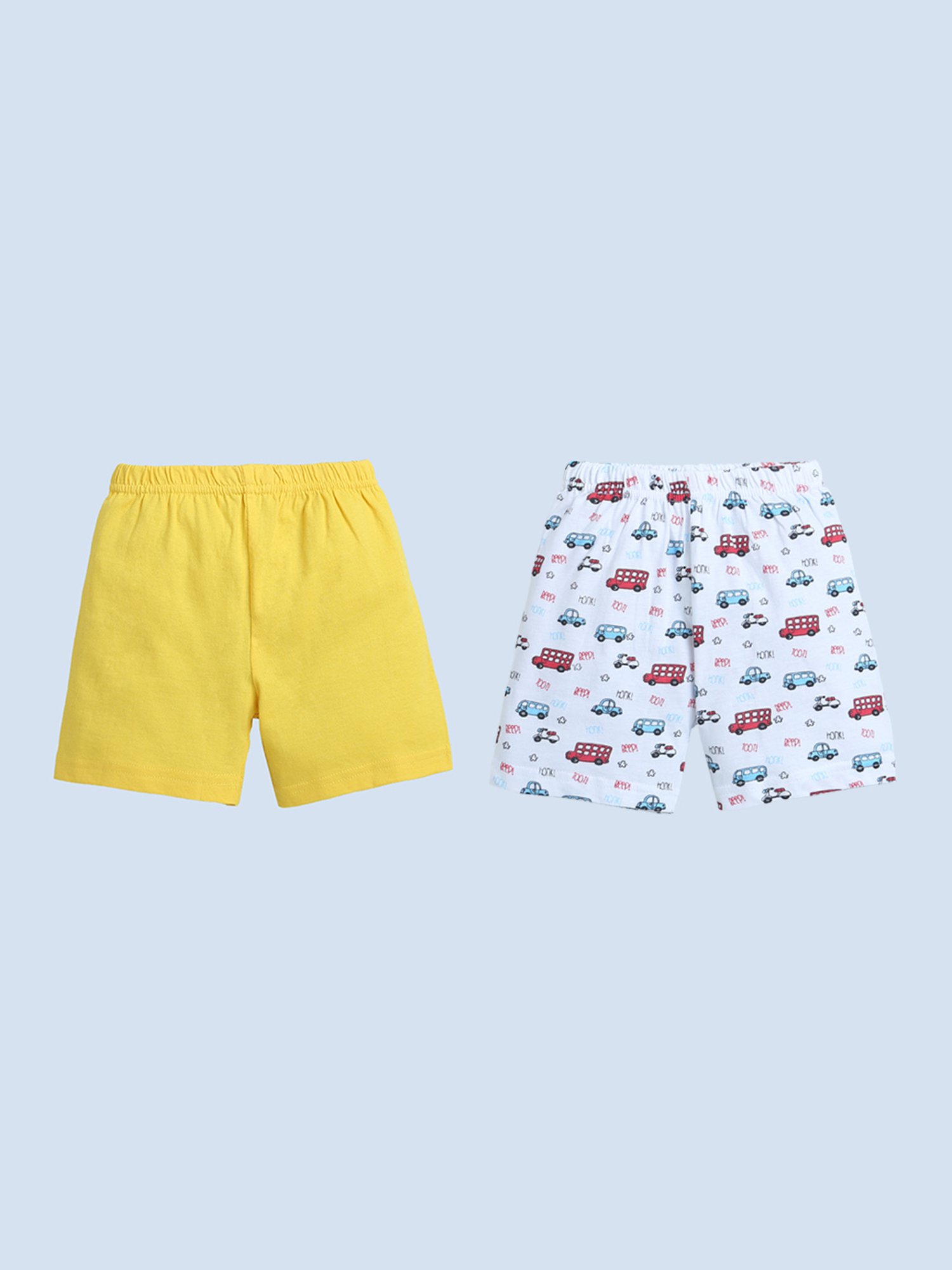 Bumzee Kids White & Yellow Printed Shorts (Pack Of 2)