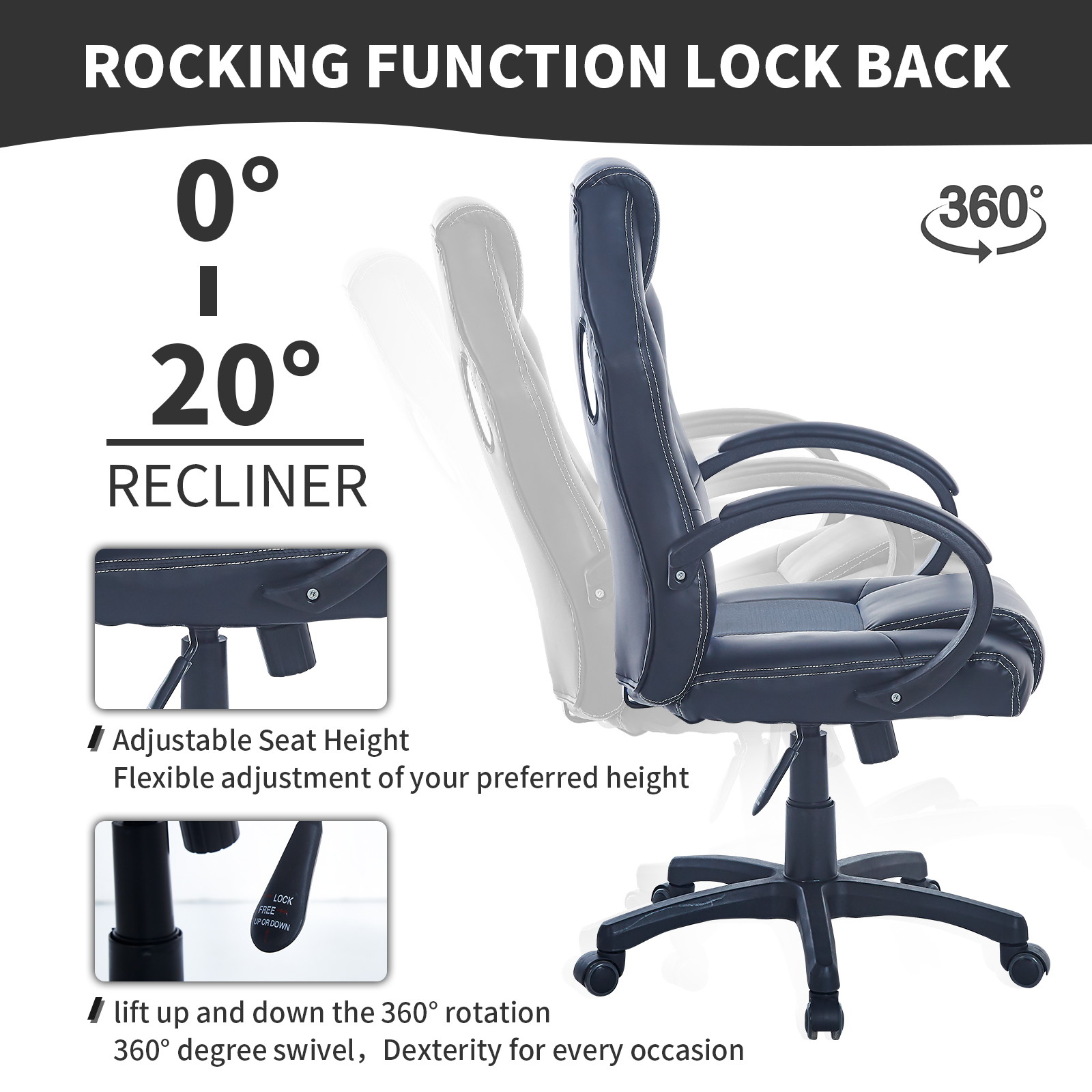 Gaming Chair, Racing Style Computer Desk Chair Padded Armrests Ergonomic Lumbar Support Adjustable Height