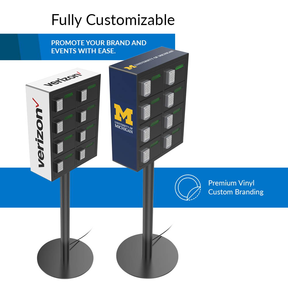 ChargeTech 8 Bay Secure Cell Phone Charging Locker, (16) Braided Cables, Keyless (PL8)