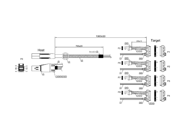 iStarUSA K-HD44X82-1M 3.28 ft. HD miniSAS SFF-8644 to 4x SFF-8482 1 meter Cable