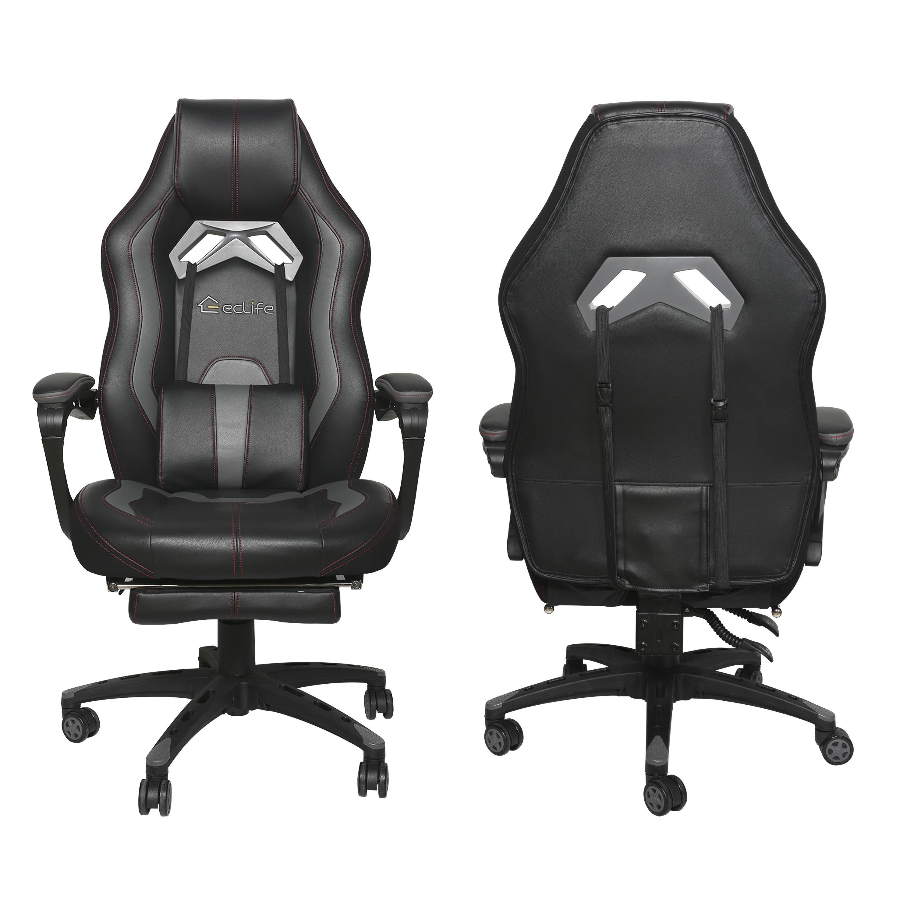 E-sports Massage Gaming Chair with footrest Grey