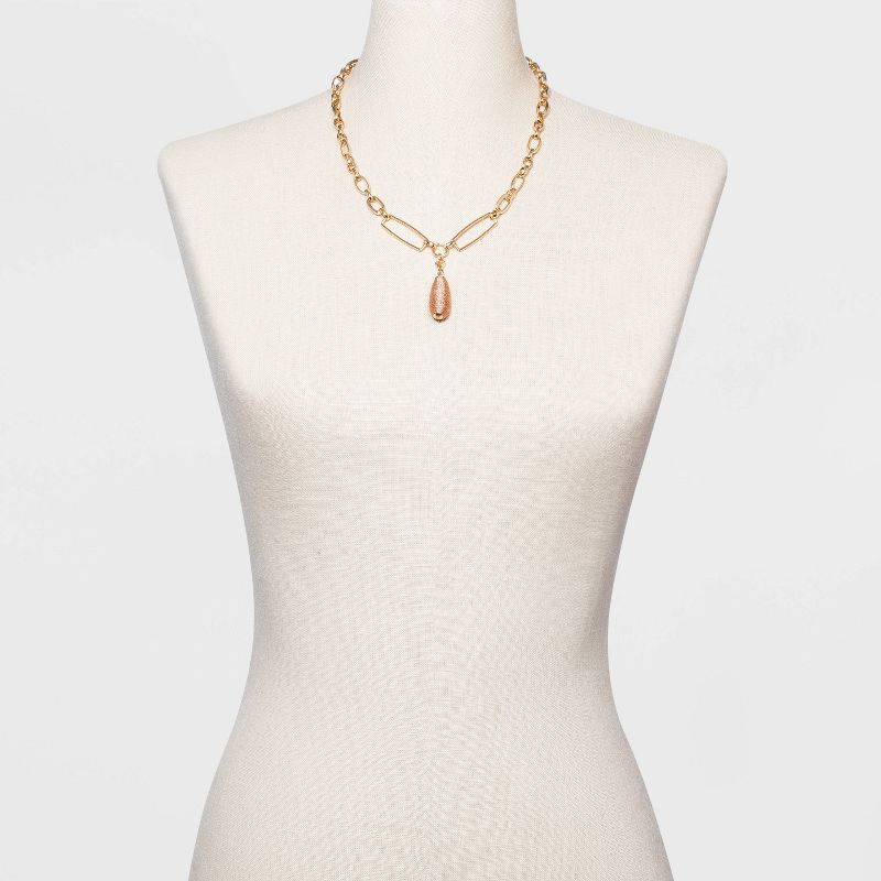 Linked Chain and Thread Wrapped Teardrop Pendant Necklace - A New Day™ Rust