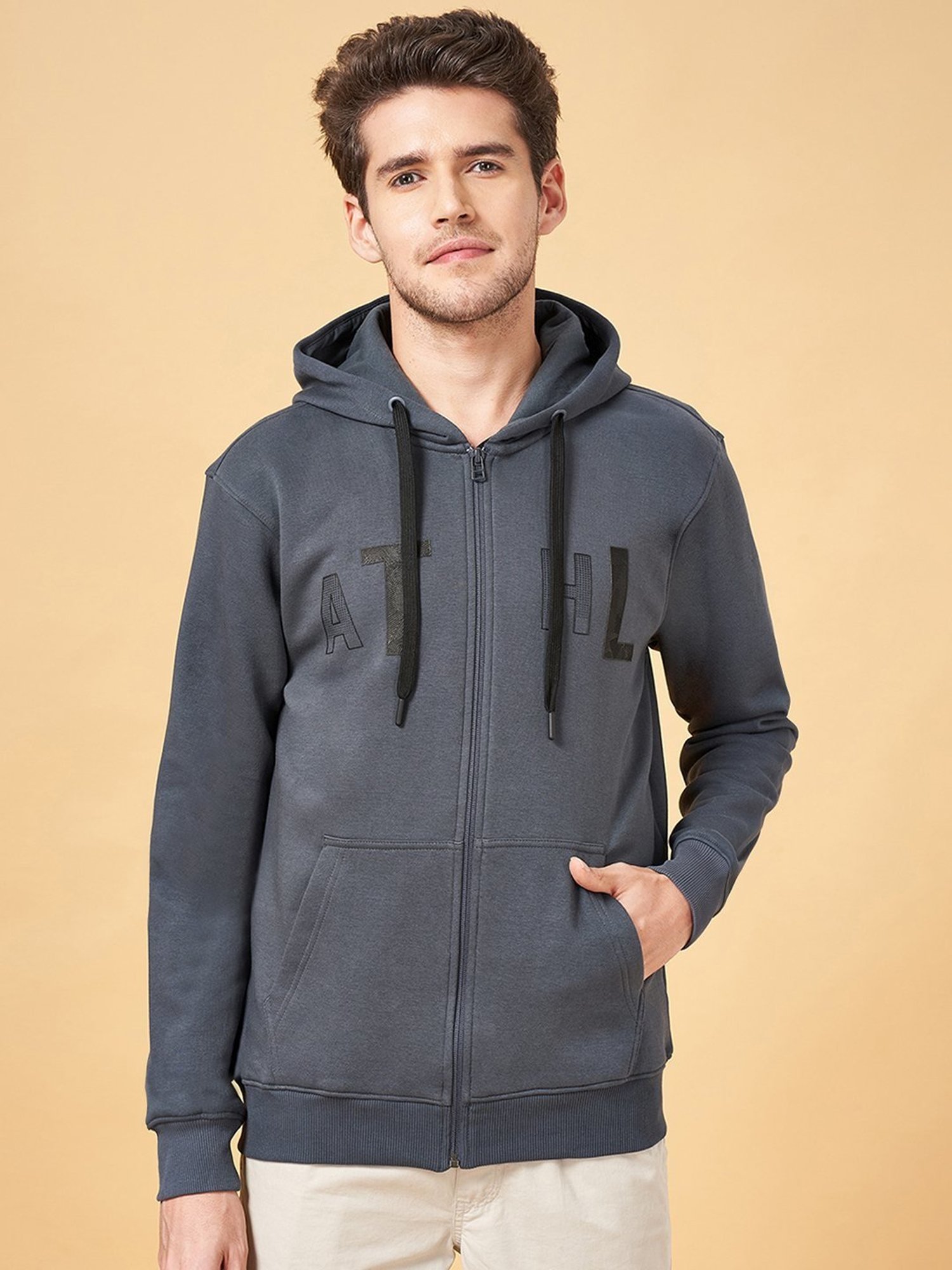 Urban Ranger By Pantaloons Grey Cotton Regular Fit Hooded Sweatshirt