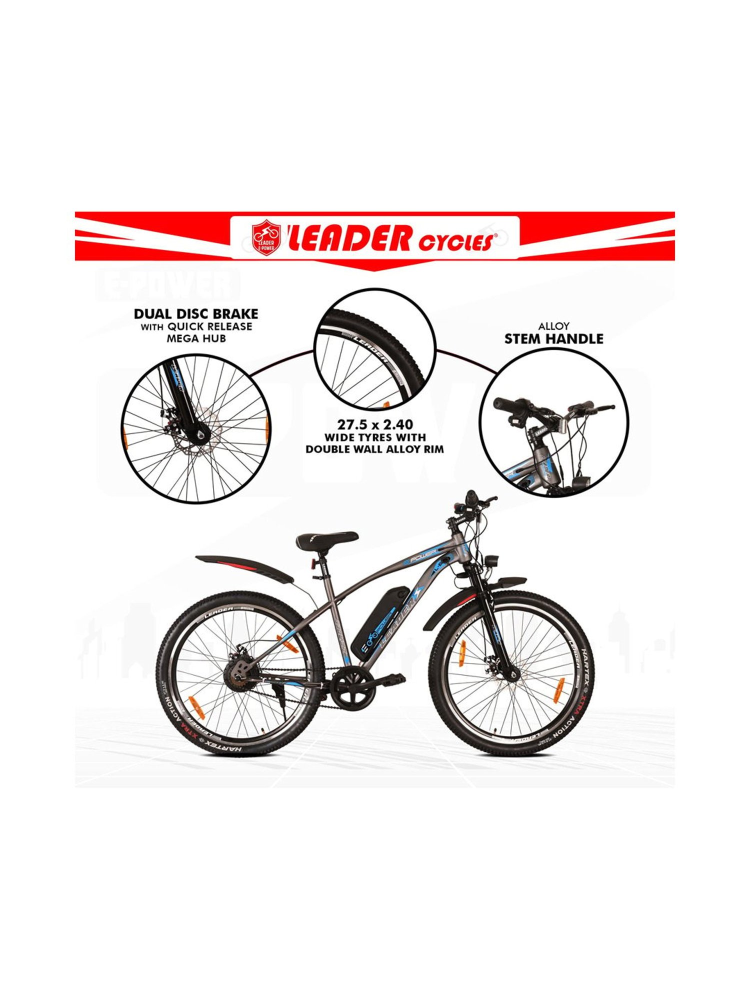 Leader E-Power Bicycles (Grey) Size - 27.5T