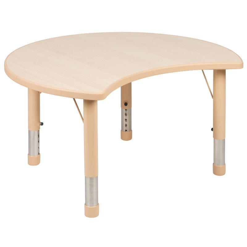 Emma and Oliver 25.125"W x 35.5"L Crescent Natural Plastic Adjustable Activity Table-Seats 4